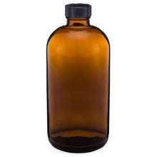 Load image into Gallery viewer, 16 oz Glass Boston Round Bottles (Black Phenolic Cap)
