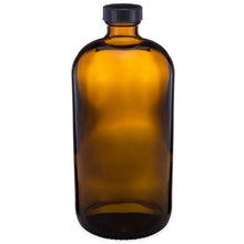 Load image into Gallery viewer, 32 oz Glass Boston Round Bottles (Black Phenolic Cap)
